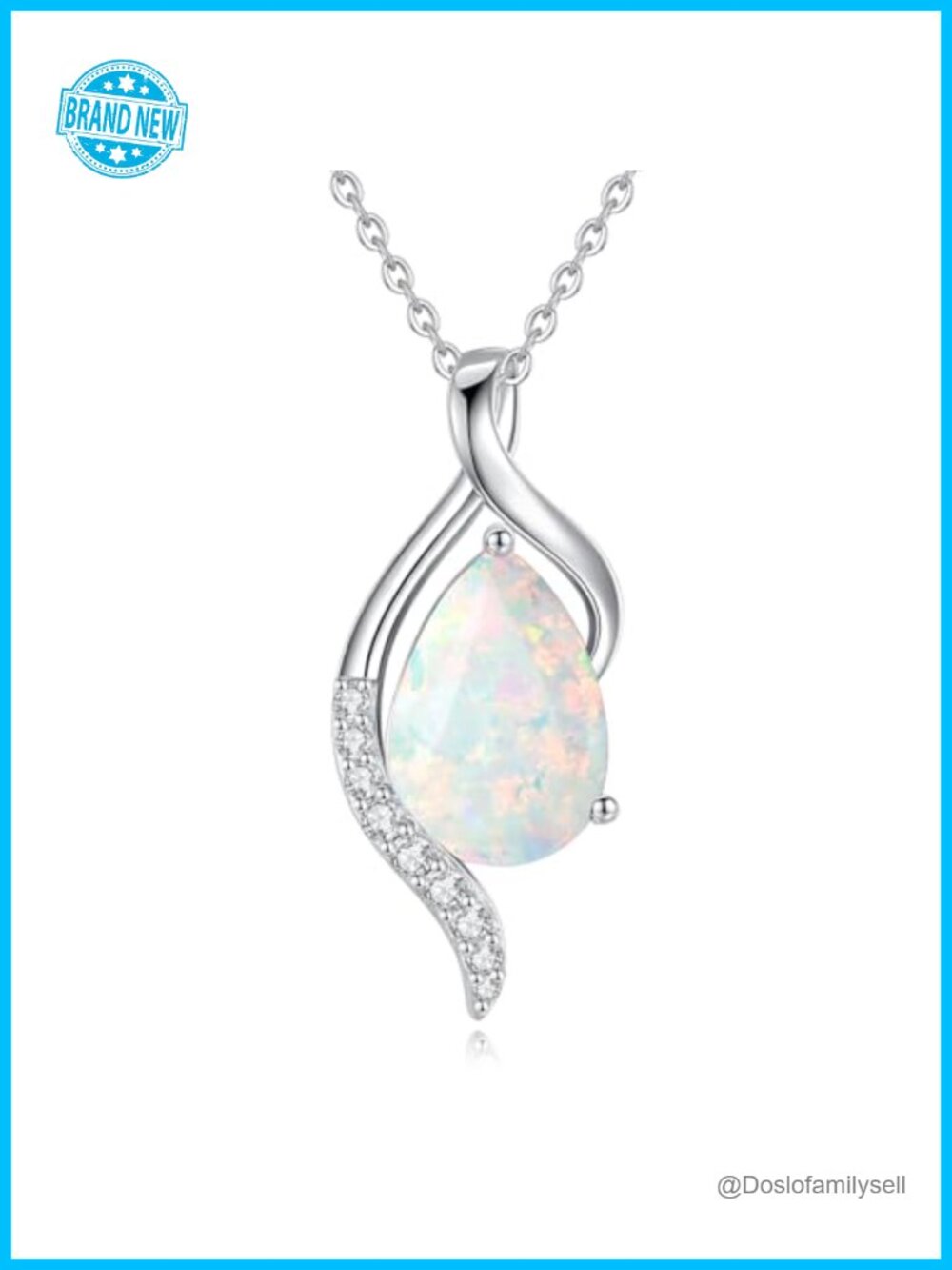 S925 Sterling Silver Teardrop Created Opal Birthstone Necklace